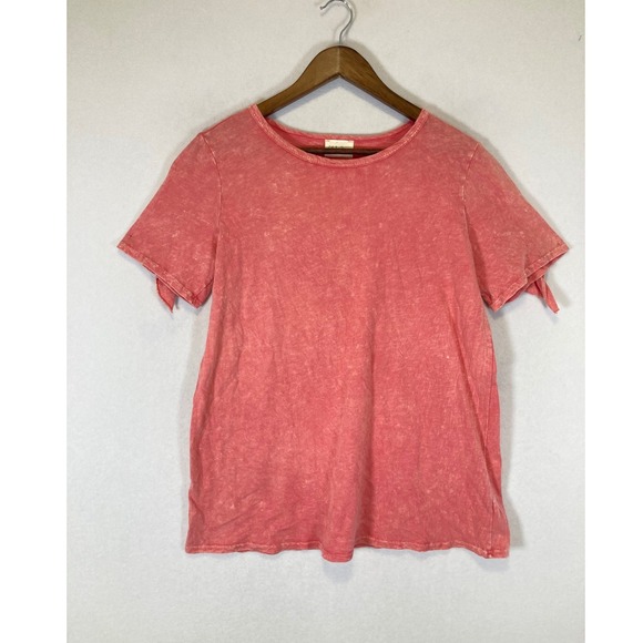 143 Story by Line Up Tops - Boho 143 Story by Line Up Women L Pink Mineral‎ Wash Ruffle Back Tie Sleeve Tee